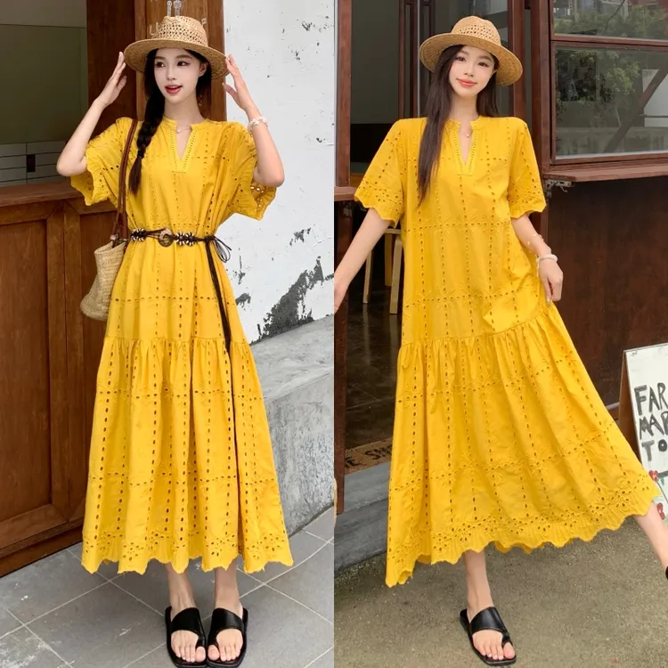 孕妇装夏装2025新款夏季休闲显瘦大码度假风花边短袖连衣裙女腰带