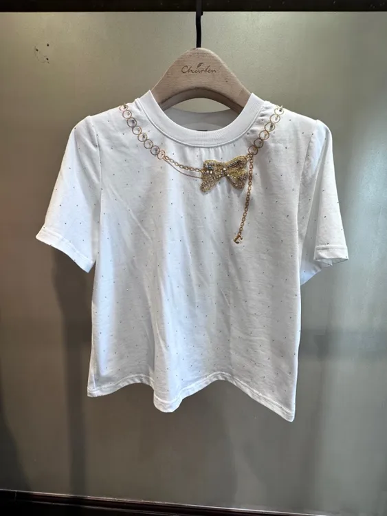 charfen朝峰简约白色烫钻T恤甜酷少女感松弛又百搭