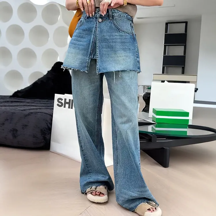 25秋新诗歌兰女装95112屁帘牛仔裤微喇毛边拖地欧洲站H31