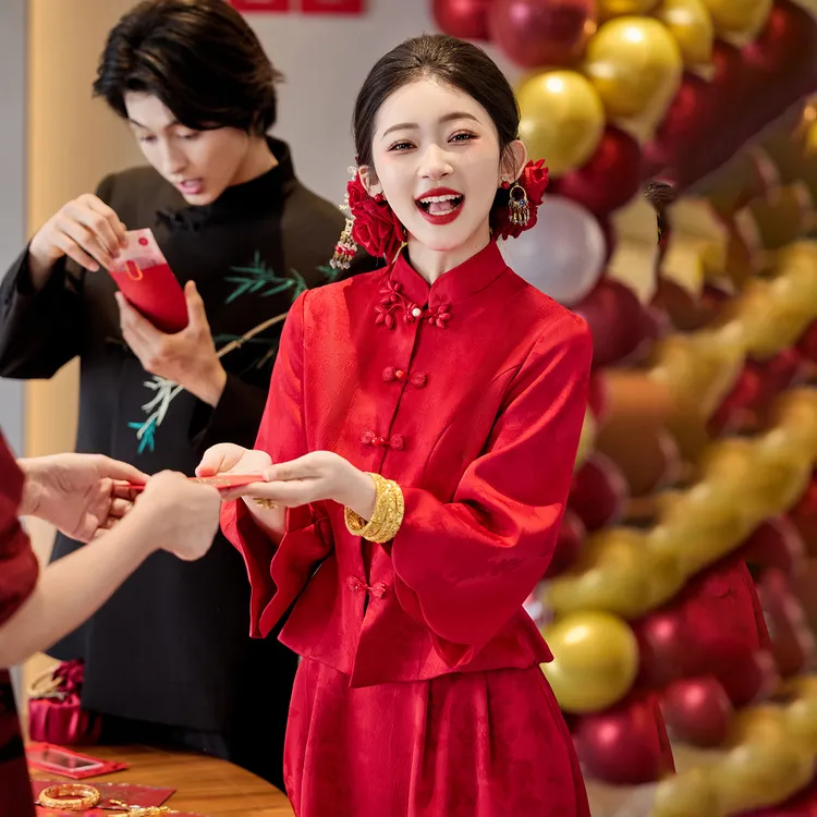 新中式改良旗袍敬酒服新娘结婚高级感红色订婚连衣裙女小个子回门