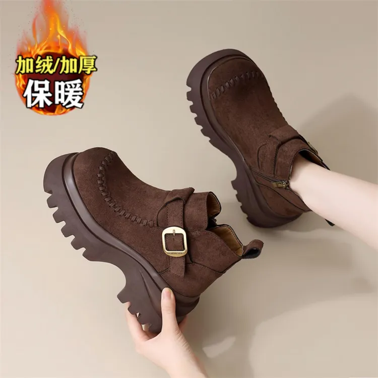 品牌真皮厚底雪地靴女2025冬季新款加绒加厚保暖防寒大鞋马丁靴