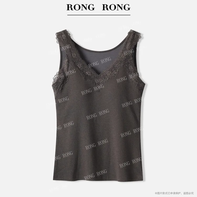 溶溶【云朵恒温背心】RONGRONG 绵羊毛莫代尔蕾丝罩杯百搭背心52166