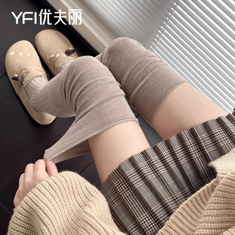 秋冬绵羊毛过膝堆堆袜简约纯色保暖不下滑修饰腿型搭配靴子长筒袜