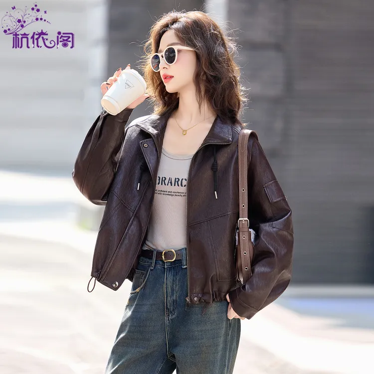 皮衣外套女短款2025秋季新款小个子宽松休闲气质复古PU皮机车夹克