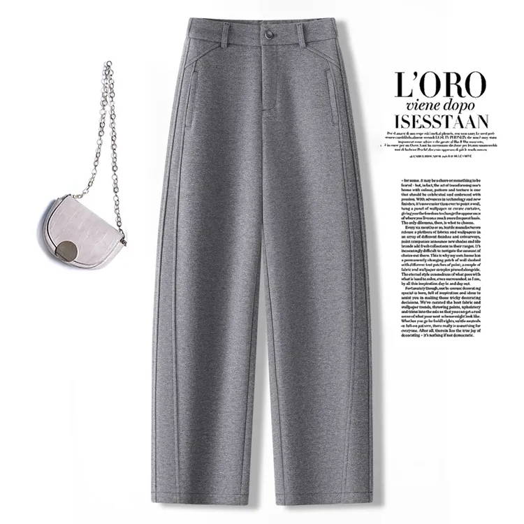 拉夏贝尔今年流行爆款弯刀裤女秋冬2025款高腰显瘦垂感休闲直筒裤