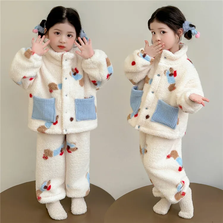 女童套装小女孩法兰绒家居服加厚儿童秋冬珊瑚绒睡衣宝宝冬装保暖