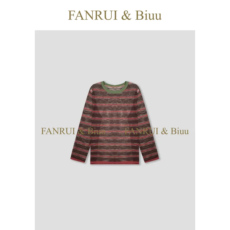 FANRUI/泛芮「元气条码」撞色条纹设计感宽松圆领休闲针织衫B17553