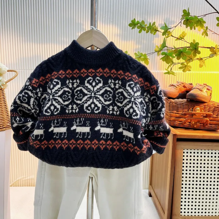 儿童加厚毛衣新款男童女童秋冬圆领保暖毛衣男童秋装宝宝秋季衣服