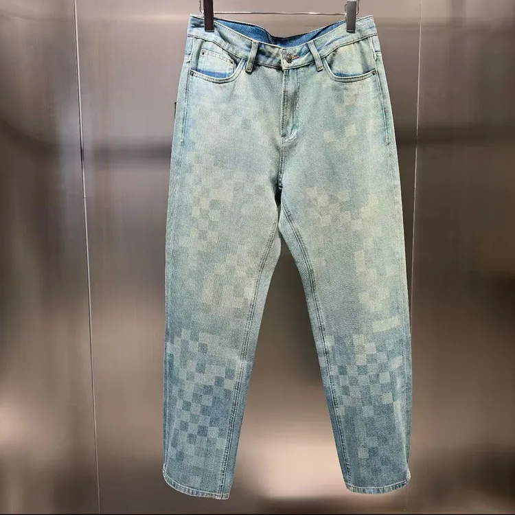 新款渐变马赛克暗格水洗潮男高质量直筒牛仔裤水洗蓝高端牛仔裤