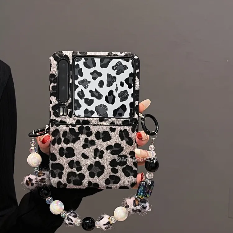 秋冬款丝绒黑色豹纹适用华为PuraX折叠屏手机壳pocket2小米2荣耀2