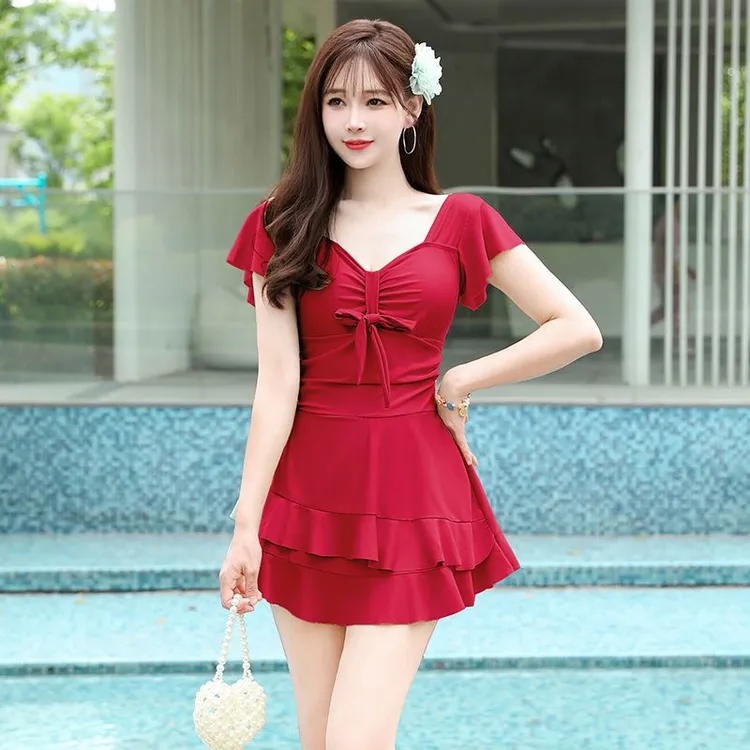 泳衣女显瘦遮肚保守裙式度假超仙微胖妹妹连体泡温泉女款泳装大码