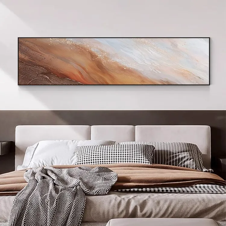 现代简约风卧室床头抽象海浪画高级感客厅背景墙横幅挂画
