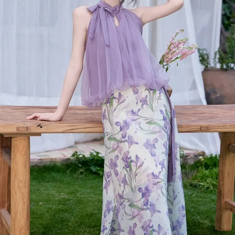 时尚洋气百搭复古印花碎花夏装夏季沙滩女装套装 新中式国风韩系