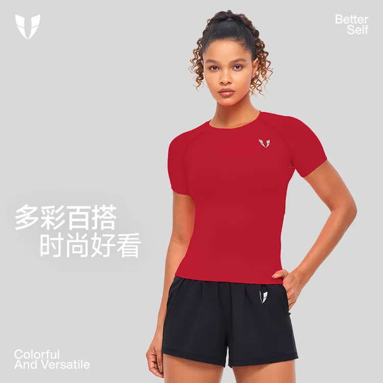 马甲线透气运动服短袖T恤户外紧身亲肤女士漂亮跑步服F2411T603