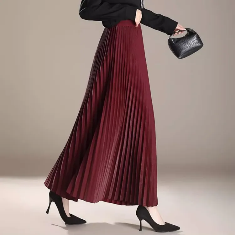 高腰显瘦百褶半身裙2025春季款气质长裙A字伞裙垂坠感大摆裙子