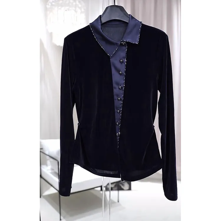 高级感重工钉珠收腰衬衫女2025秋季新款时尚减龄百搭设计拼接上衣