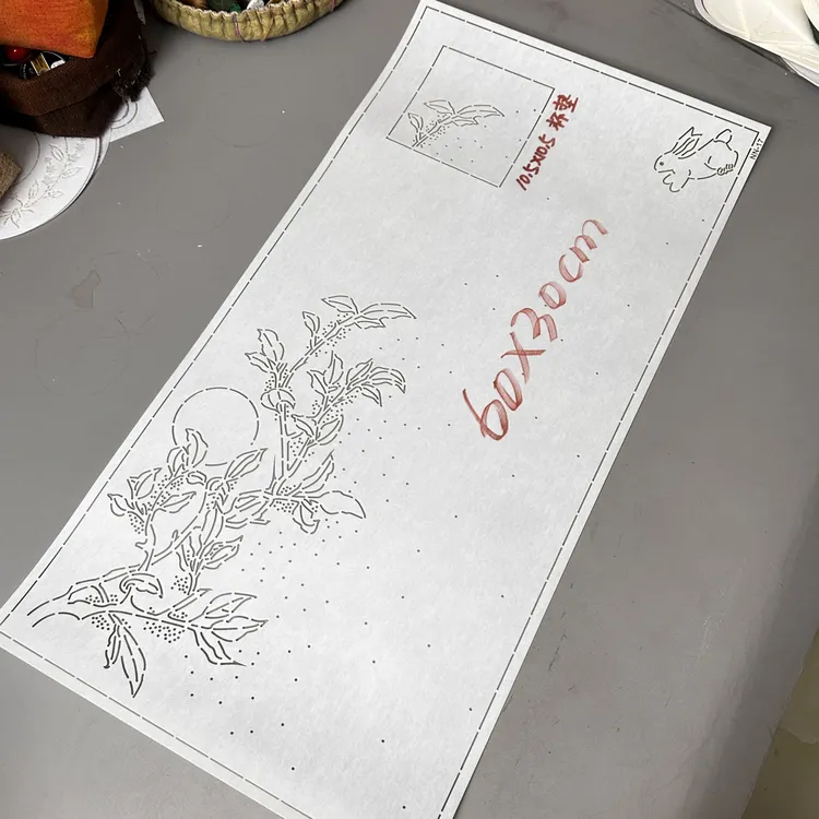 桂花玉兔茶席模板 60×30㎝ 小白必入款 茶席模板 诺诺植物染