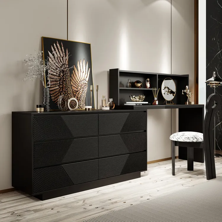 意式轻奢中古实木法式复古斗柜一体式化妆现代简约卧室床尾梳妆台