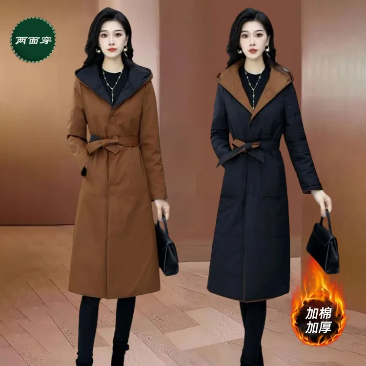 品牌双面穿韩版中长款女2025秋显瘦时尚收腰气质爆款修