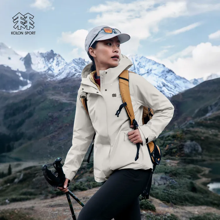 KOLON SPORT可隆冲锋衣2级防泼水防风透湿女士GTX羽绒三合一夹克