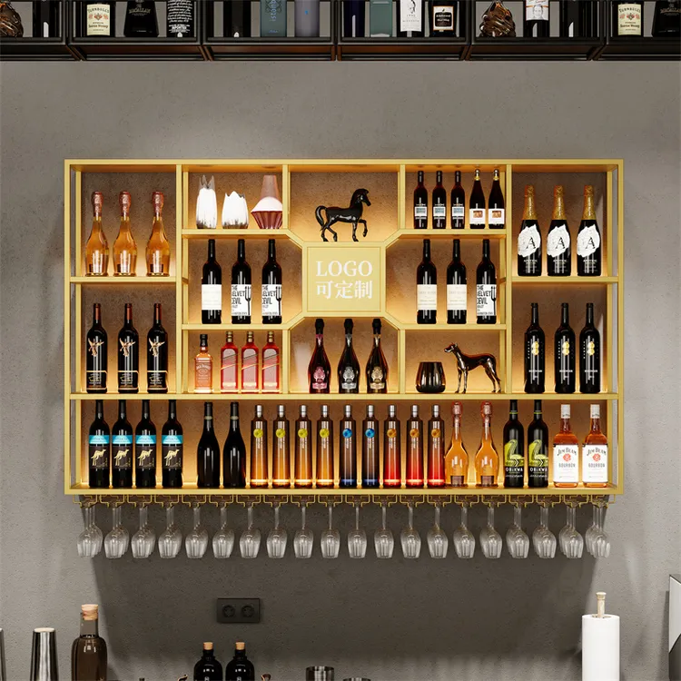吧台酒架靠墙壁挂式置物架子工业风创意红酒架餐厅酒柜吊柜展示架