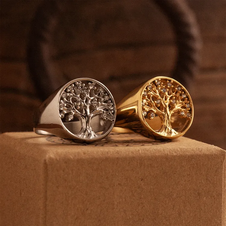 钛钢戒指 "枝叶相连"欧美复古镂空生命树镶钻戒指女男小众时髦款