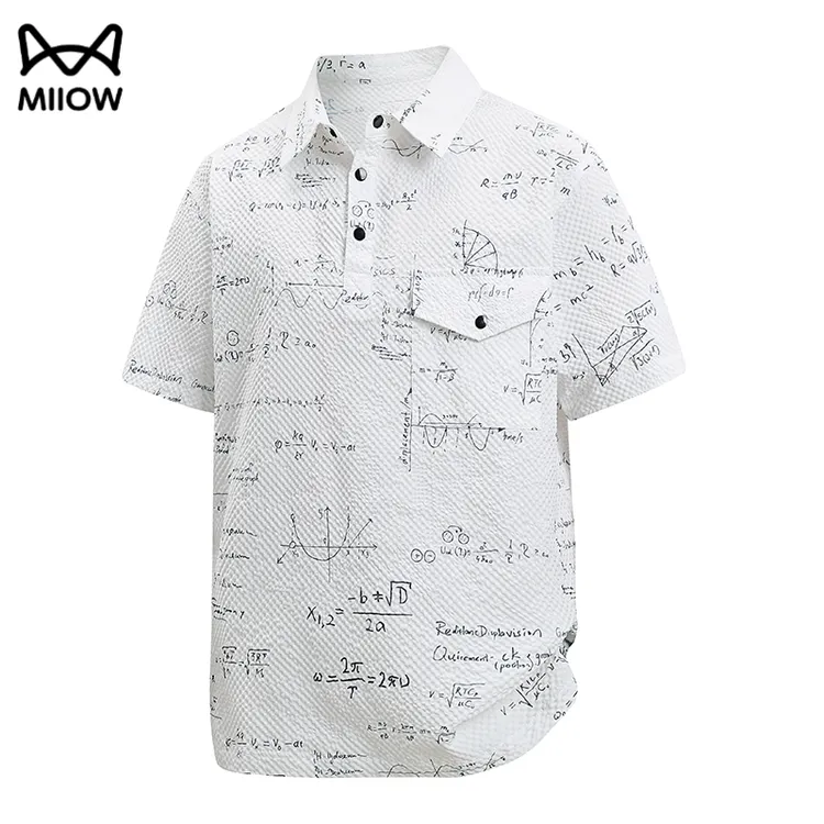 猫人肌理感Polo衫男夏季轻薄泡泡纱短袖潮牌宽松大码印花冰丝t恤