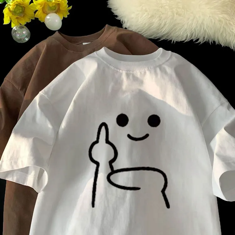 重磅纯棉短袖T恤男士夏季趣味表情美式复古潮牌印花宽松情侣体恤
