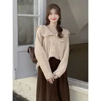 针织开衫女秋冬新款法式温柔娃娃领毛衣外套小众韩系chic别致上衣