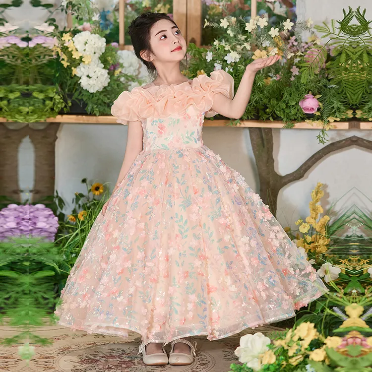 7816女童礼服公主裙高端小主持人儿童走秀钢琴演出服连衣裙子