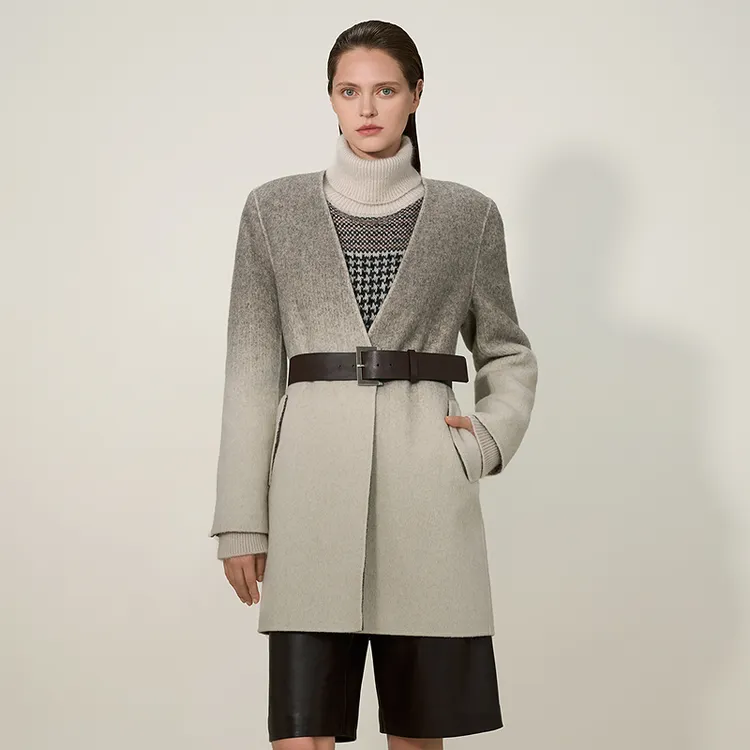 ANMANI恩曼琳25冬季新款桑蚕丝兔毛简约无领设计毛呢外套EQA7D02B