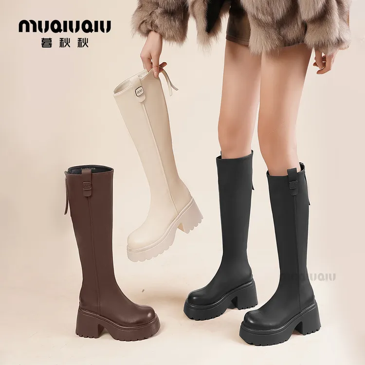 暮秋秋2025秋冬季不掉筒长筒靴女新款骑士靴厚底小个子百搭长靴潮