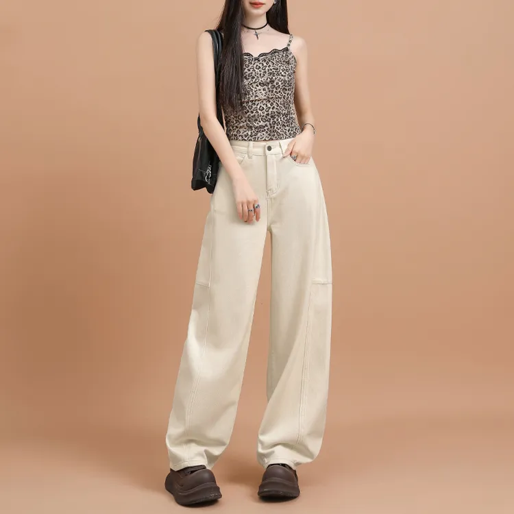 偶句2025春季新款优雅黑色高级设计感纯棉弯刀裤休闲牛仔裤女