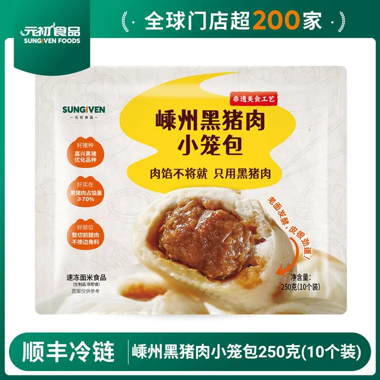 元初嵊州黑猪肉小笼包250g(10个装)/份 包子面点早餐肉包冻品顺丰