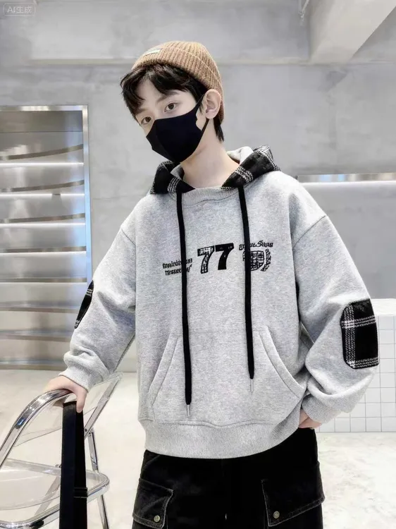 （加绒加厚）新款冬款休闲男女童圆领卫衣宽松中大童长袖