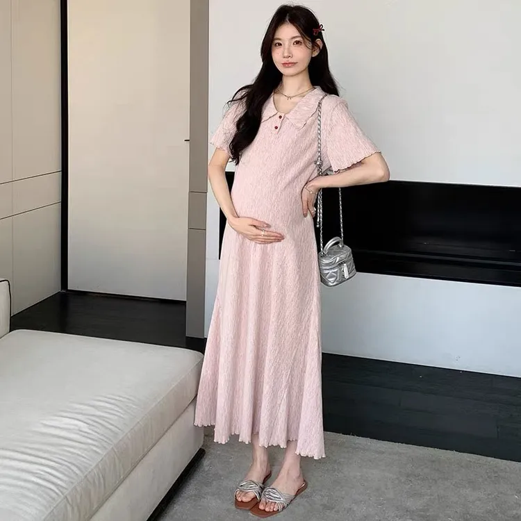 孕妇裙2025夏季法式新款时尚宽松简约休闲中长款显瘦肌理感连衣裙