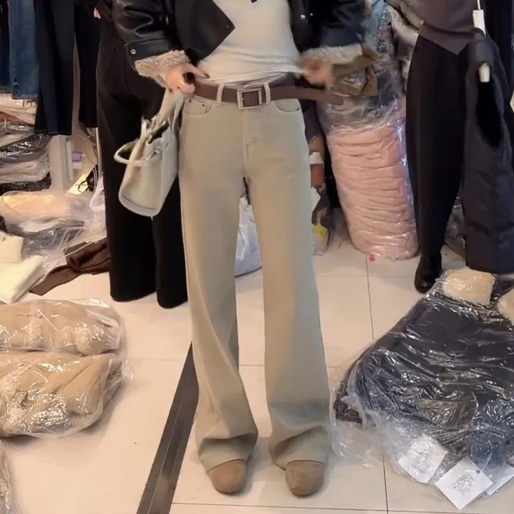 2025秋冬新款高腰韩式长裤加绒直筒牛仔裤LK2507560