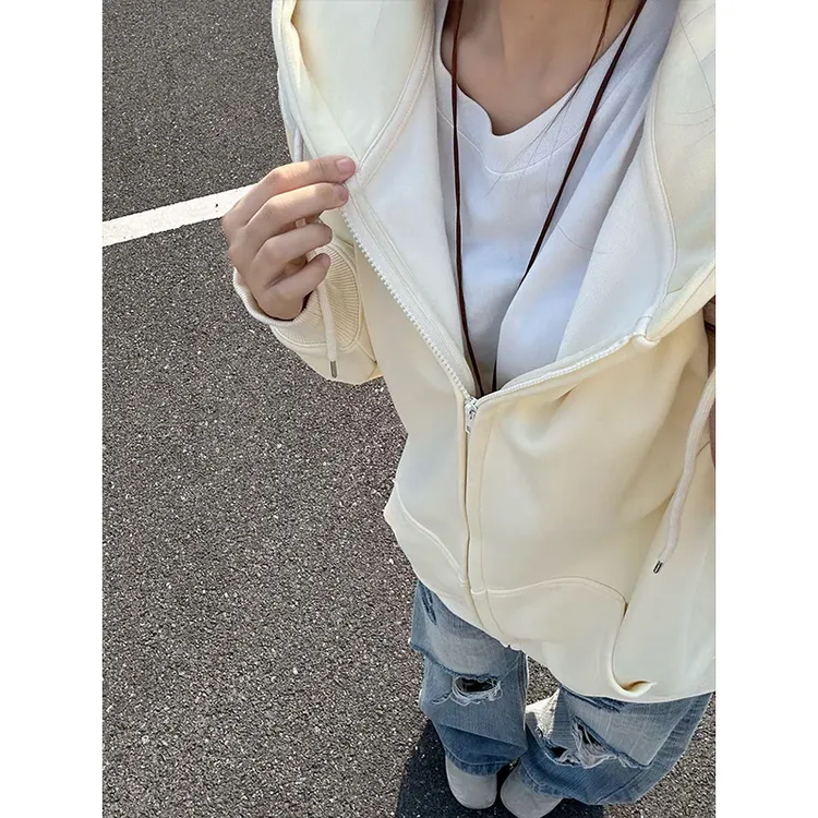 美式cleanfit连帽卫衣男款秋冬季纯色休闲加绒外套基础款情侣帽衫