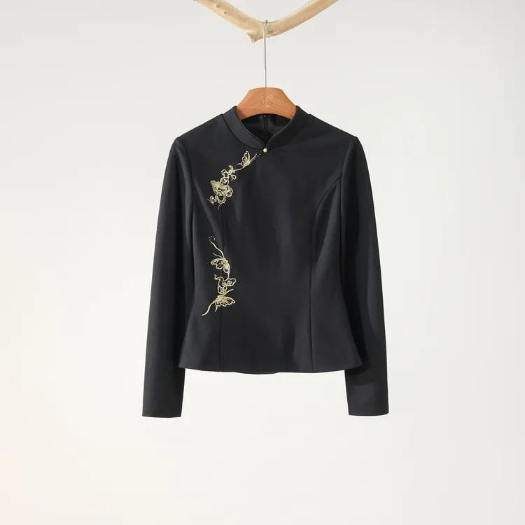 西子/【飞蝶纳福】新中式非遗金线葫芦蝶纹刺绣收腰上衣/SYTJ0684