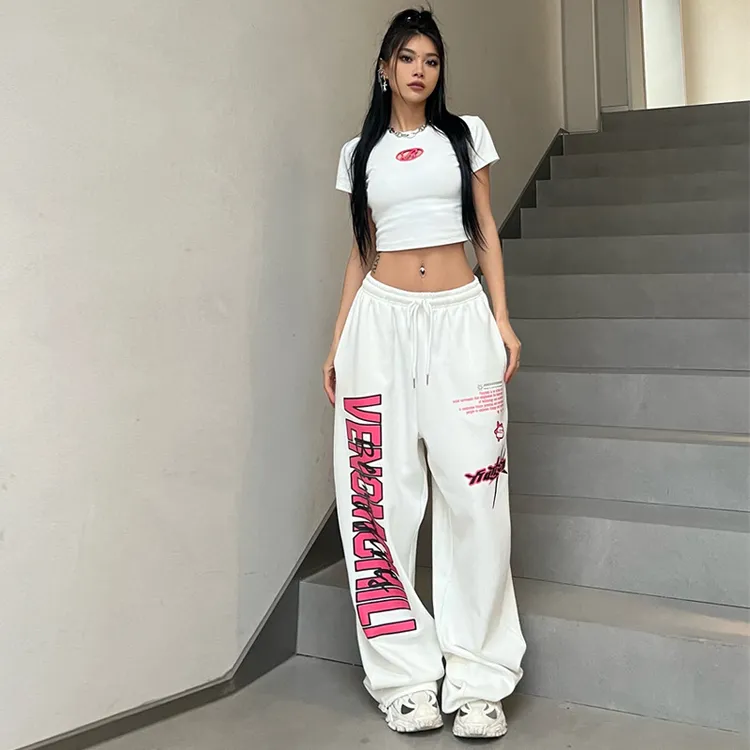 欧美风街舞街头hiphop休闲裤运动宽松垂感大印花夏季阔腿长裤裤子