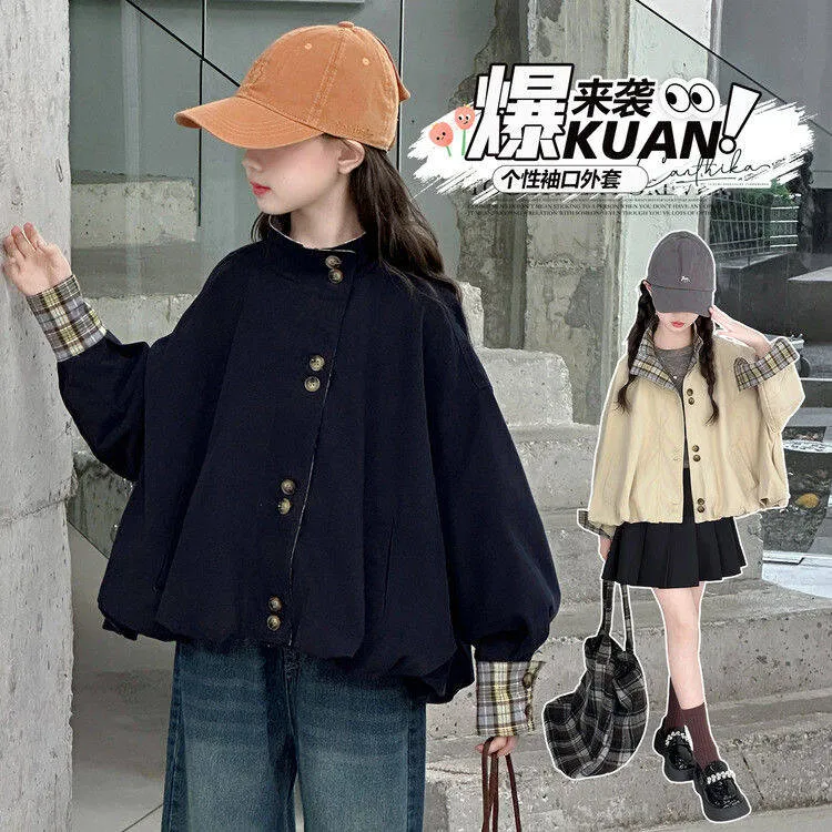 【英伦风短款风衣]女童外套春秋装2025新款时髦洋气小女孩百搭外套