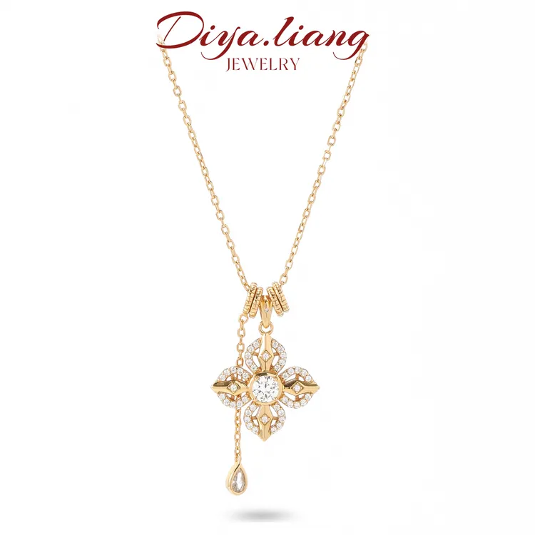 坠链均925银 梁雅帝新品【十字金刚杵】密镶满钻气质百搭纯银项链