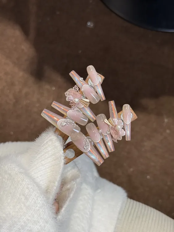 甜兔【粉魅】高级氛围感极光猫眼纯手工穿戴甲