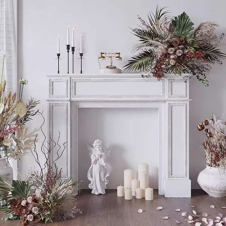 美式实木复古田园民宿壁炉装饰柜法式欧式简约工艺做旧复古风展示