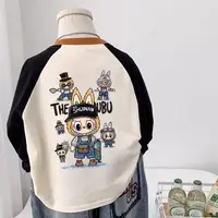 春秋卡通印花拼色上衣打底衫潮拉布布衣服长袖t恤儿童插肩袖男童