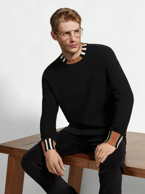 "11275版"老钱风经典格纹黑色套头针织衫保暖毛衣 奢侈品代工厂