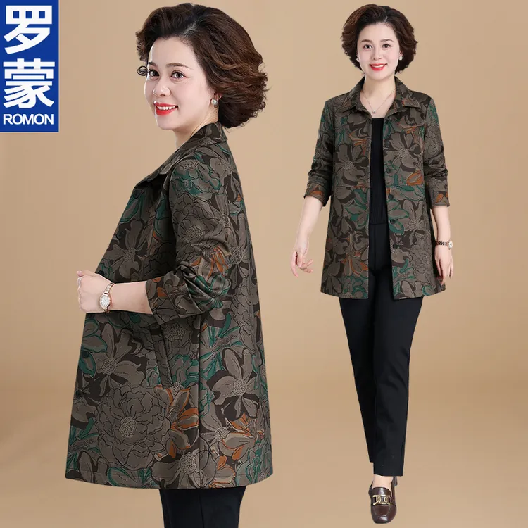 罗蒙妈妈春装外套2025新款中老年人女风衣老太太奶奶老人春秋衬衣