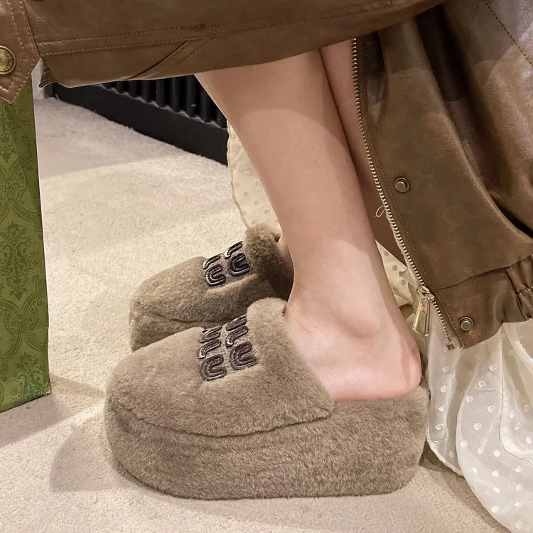 韩版8cm厚底毛毛鞋2024秋冬季爆款时尚百搭休闲毛绒保暖防滑毛拖