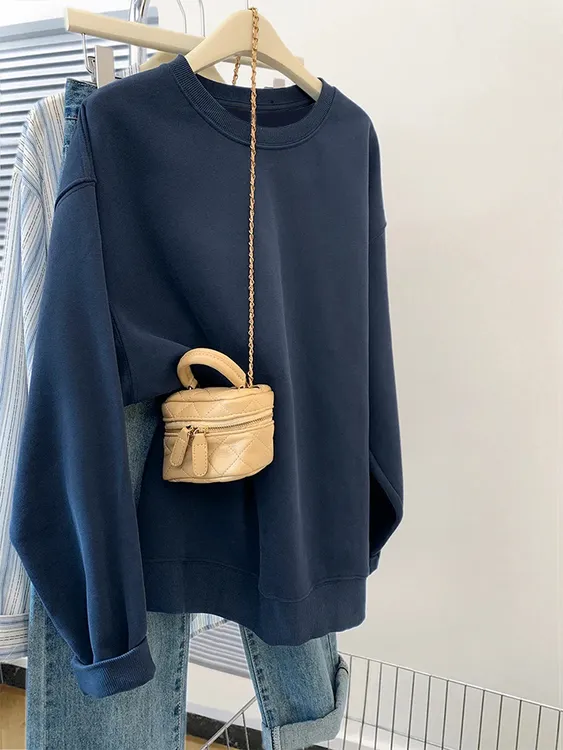 爆款圆领百搭套头卫衣女款春秋2025新款打底宽松显瘦休闲长袖上衣