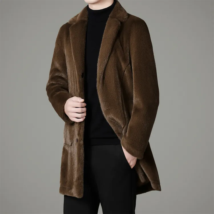男士皮草外套秋冬新款雪兰貂绒双面穿中长款皮毛一体加厚大衣外套